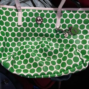 Michael Kors White and Green Polka Dot Shoulder Bag